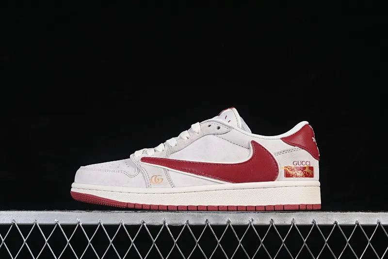 All categories Air Jordan Jordan series basketball shoes Air Jordan 1 Low High-end customized low-top sneakers Air Jordan 1 Low AJ1 Joe 1 Year of the Horse limited edition burgundy gray high-end customized low-top retro basketball shoes XZ6668-056